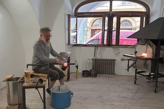 Bohemian Glass blowing in Prague - Molten glass beside Prague’s Old Town clock