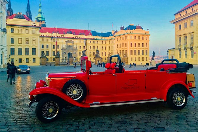 Kutná Hora Medieval Town in Vintage Cabrio car - GASK, modern art in a former Jesuit college