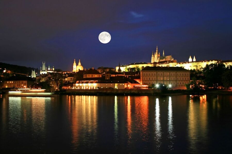 Panoramic Views of Prague Evening Walking Tour - Crossing Charles Bridge with Prague Castle ahead