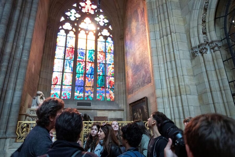 Prague Castle Interiors, Bus Tour and Vltava River Cruise - St. Vitus Cathedral: Gothic stone and colored light