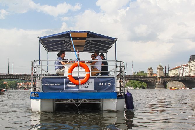 Prague Cycle Boat - The Swimming Beer Bike - Prague Castle across the Vltava