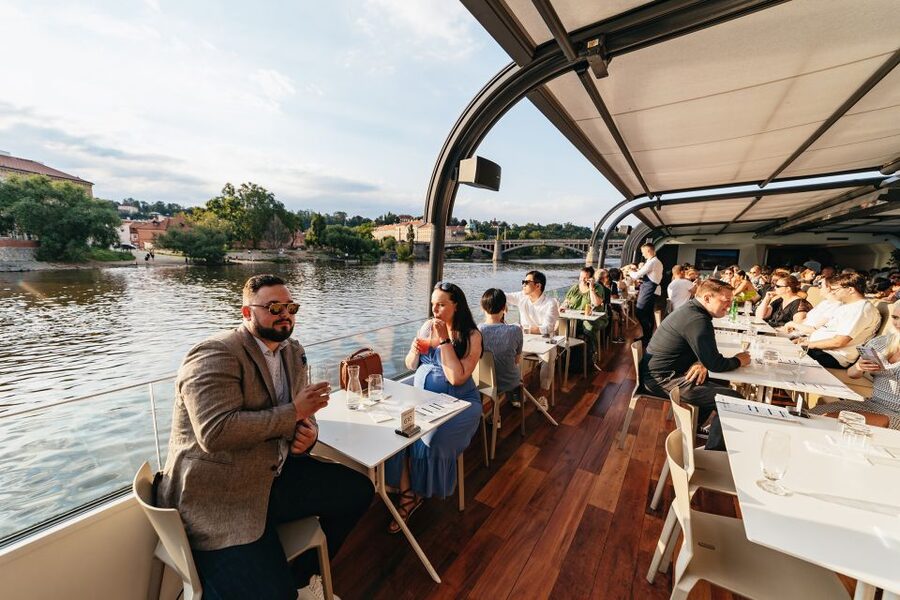 Prague: Sightseeing Dinner Cruise on Open-Top Glass Boat - Open-air viewing and photography