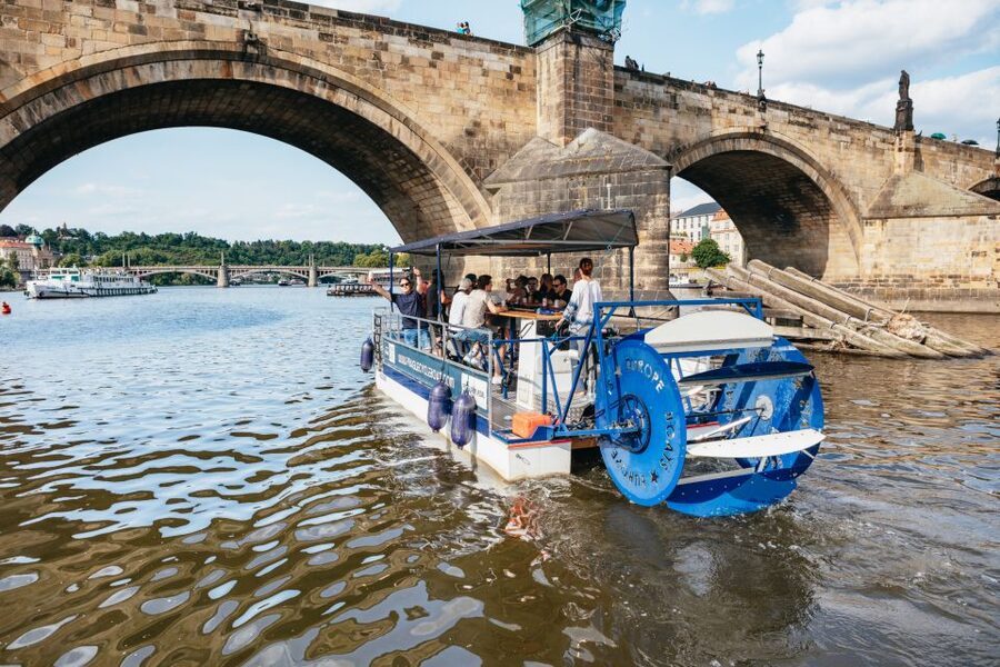 Prague: Swimming Beer Bike on A Cycle Boat - Charles Bridge and Kampa Island from the water