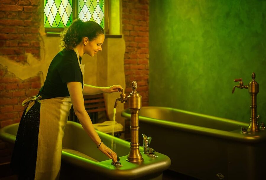 Prague: The Largest Beer SPA with Unlimited Beer Consumption - The salt cave and its dripping birch fountain