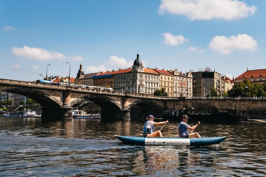 Prague: Vltava River Guided Canoeing Tour - Bridges, gentle water, and changing river conditions